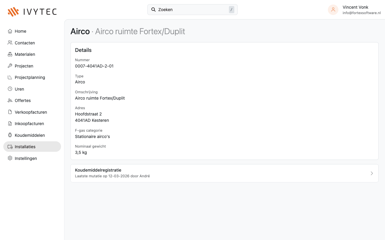 Ivytec schermafbeelding – Installaties & Koudemiddelen