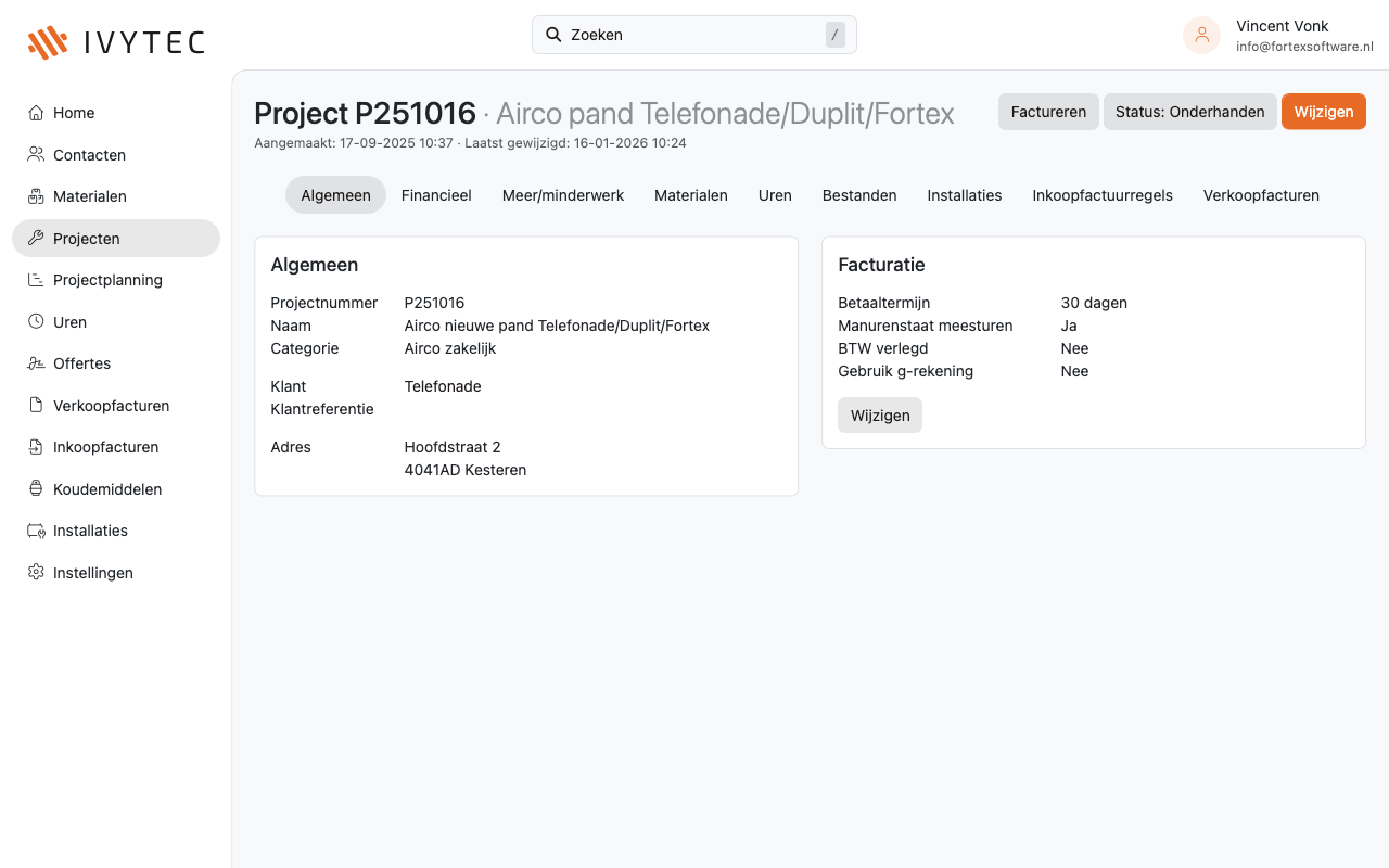 Ivytec schermafbeelding – Projecten
