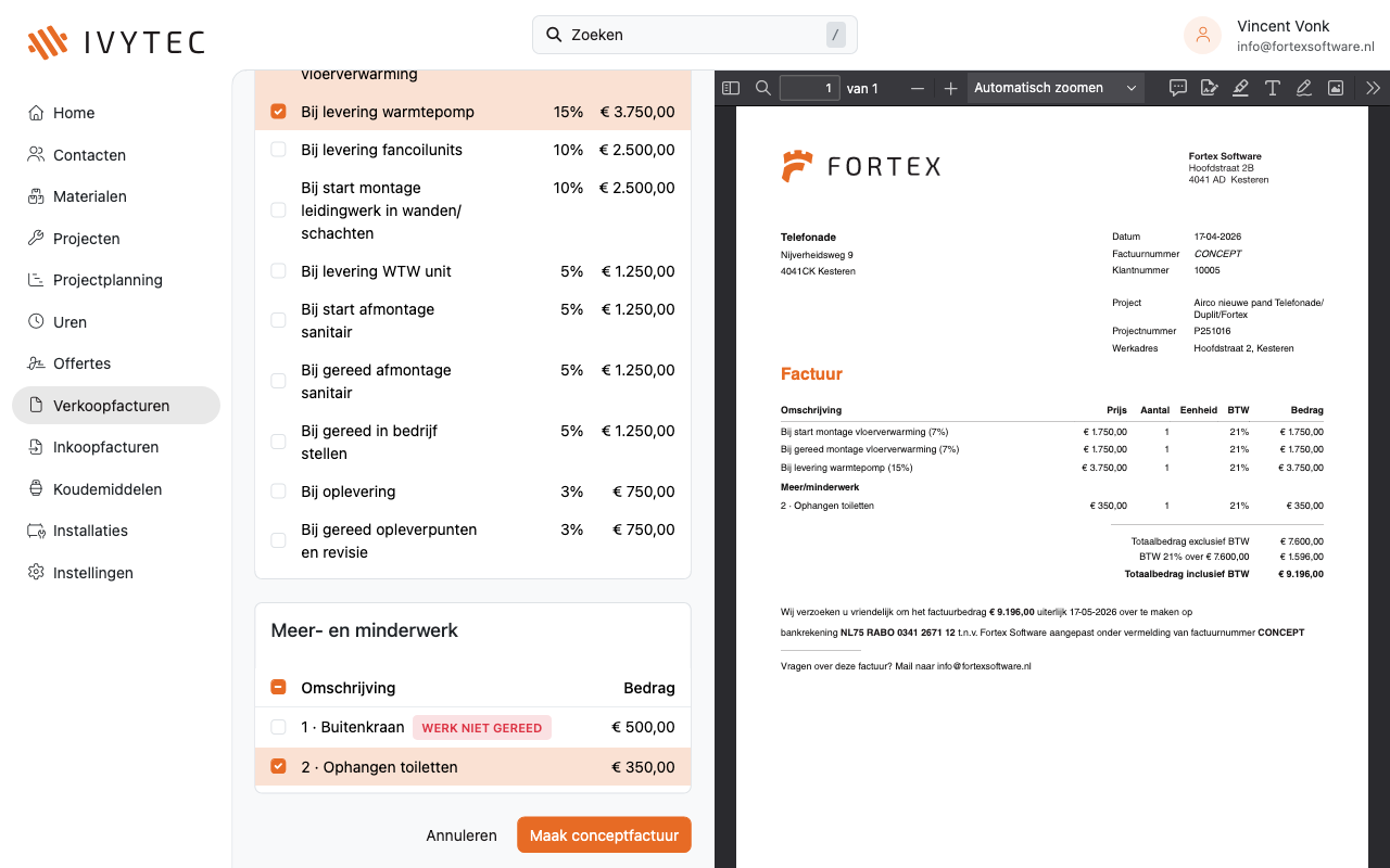 Ivytec schermafbeelding – Offertes & Facturatie